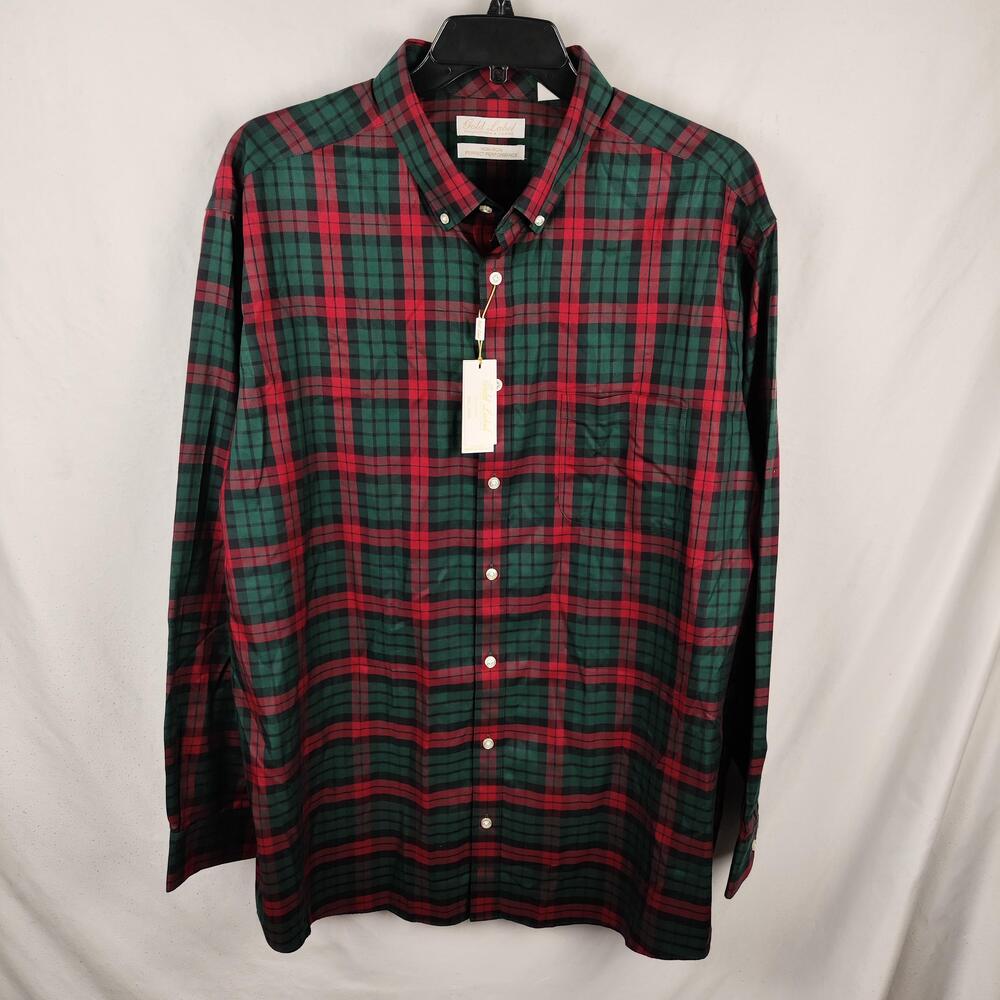 Roundtree & Yorke Shirt Mens 2XLT Red Plaid Non Iron Button Down Long Sleeve